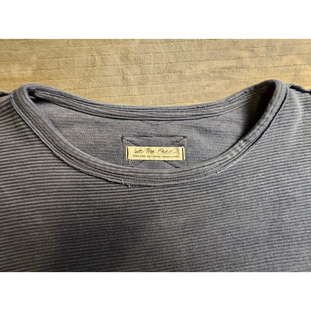 We The Free - Free People Blue Ribbed Oversized Long Sleeve Seam Detail Top XL